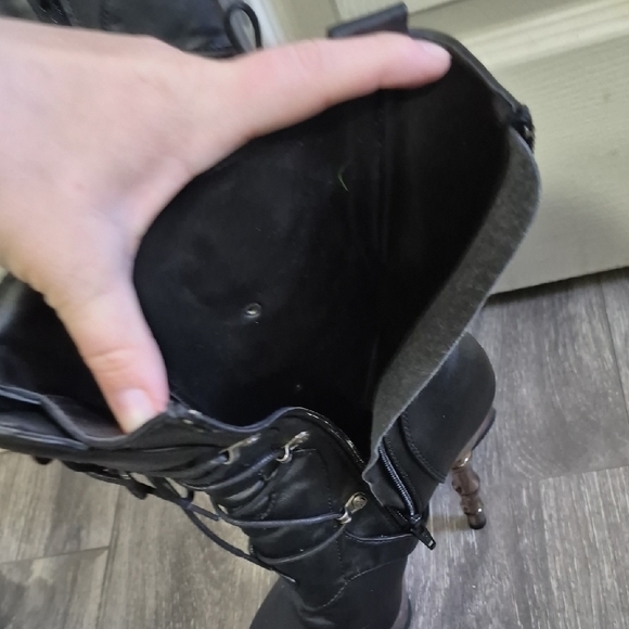 Muerto Gothic Finger Bone Heel Skull Buckle Mid Calf Boots Demonia 1026 Sz 7 - Picture 7 of 15